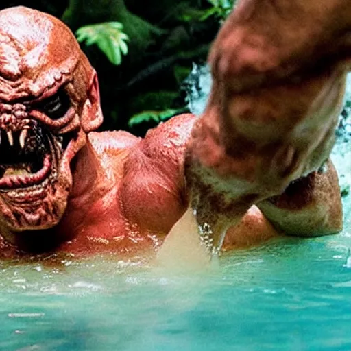 Image similar to a monster from predator in a hot tub