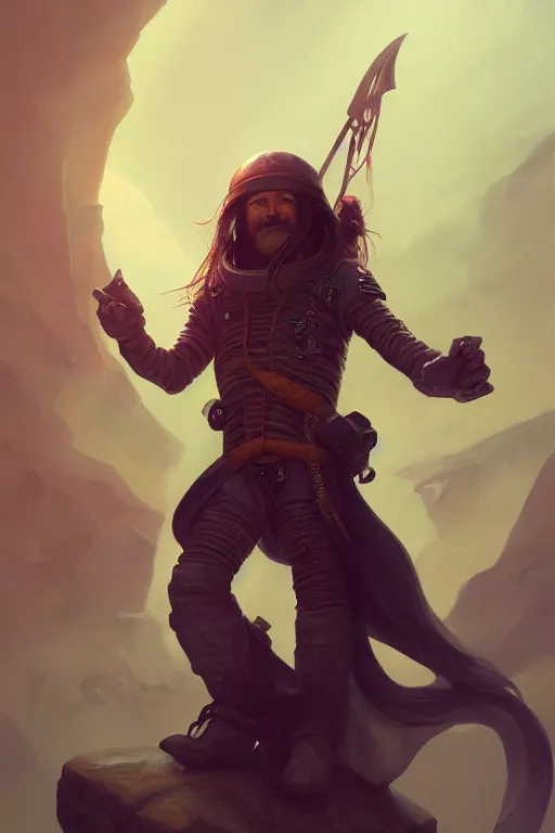 Image similar to and astronaut pirate with long black hair, d & d, fantasy digital painting, trending on artstation, concept art, sharp focus, illustration, global illumination, ray tracing, realistic shaded, art by artgerm and greg rutkowski and fuji choko and viktoria gavrilenko and hoang lap