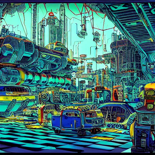 Prompt: a vibrant science fiction dystopian scene from'the very pulse of the machine'by polygon pictures, highly detailed, remodernism, cel - shaded, colored screentone, digitally enhanced.