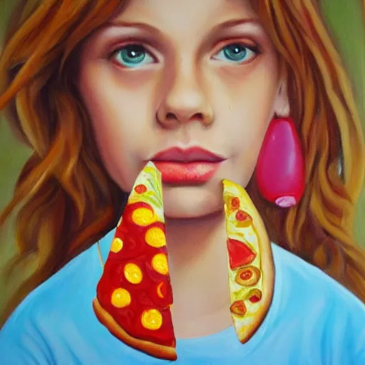 Image similar to The girl with the pizza earring painting by