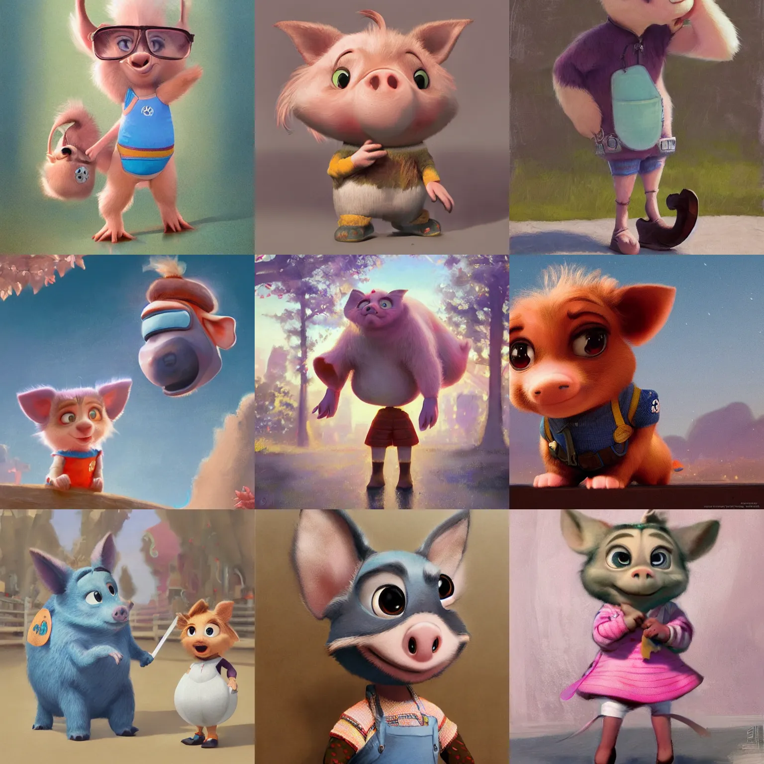 Prompt: promotional art, very very very cute and adorable disney pixar piggy character wearing a cute outfit, iconic film character, concept art, 3 d render official art, promotional art, by ilya kuvshinov katsuhiro villeneuve, jeremy lipkin and michael garmash and rob rey, disney pixar zootopia