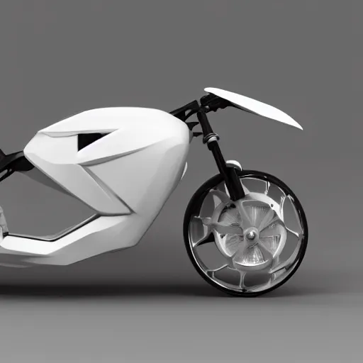 Image similar to irobot style akira motor cycle in white, hard surface model, 3 d, octane render, product design, vehicle design, clean aesthetic, octane render, high definition