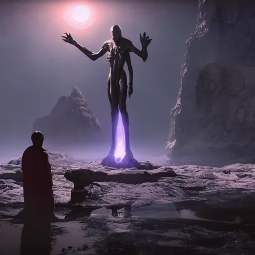 Image similar to an alien god creating the universe, cinematic, movie still, unreal engine 5