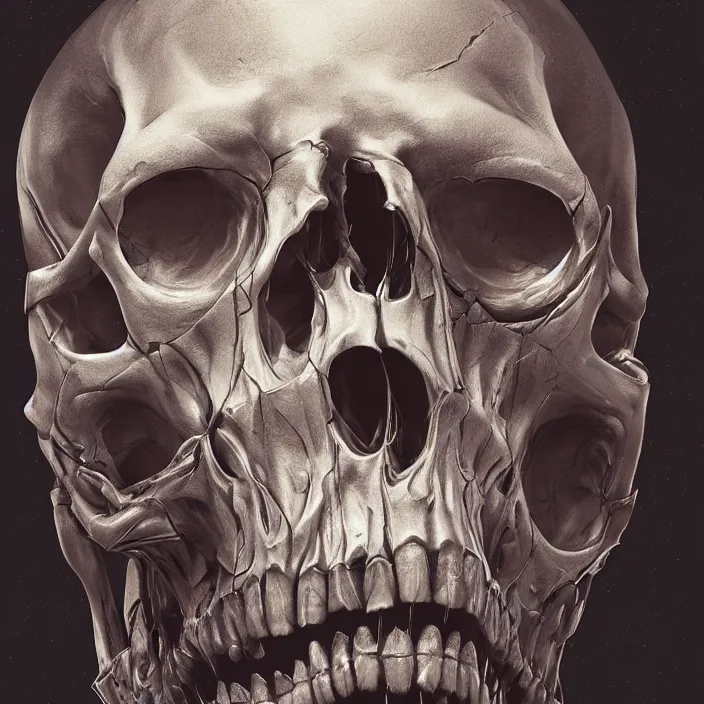 Image similar to portrait of a melting skull. razor sharp teeth. intricate abstract. intricate artwork. by Tooth Wu, wlop, beeple, dan mumford. octane render, trending on artstation, greg rutkowski very coherent symmetrical artwork. cinematic, hyper realism, high detail, octane render, 8k, iridescent accents