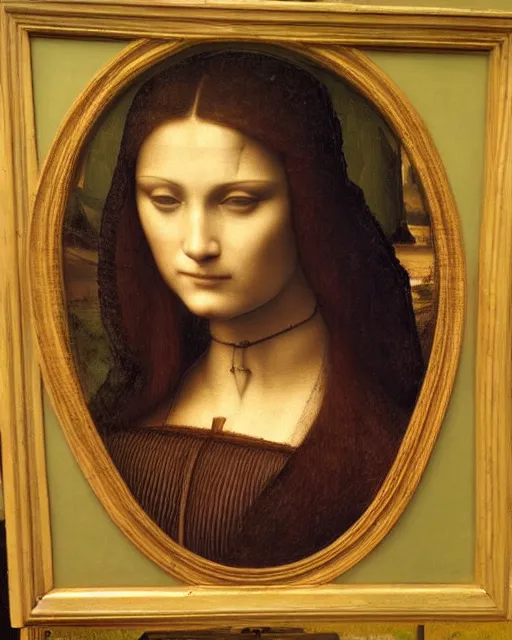 Prompt: a close up of a painting of a woman, a painting by leonardo da vinci, featured on deviantart, pre - raphaelitism, da vinci, fine art, pre - raphaelite