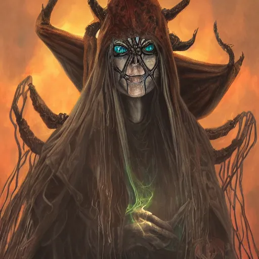 Image similar to spider witch , elden ring boss, matte painting, detailed, elden ring, oil on canvas