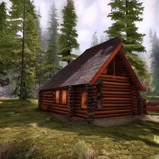 Image similar to a cabin in the woods unreal engine