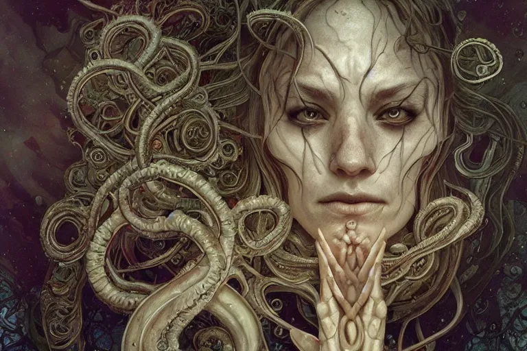 Image similar to a lovecraftian painting of cthulhu face of cosmic horror, cosmic horror elements, ultra realistic, concept art, intricate details, eerie, highly detailed, photorealistic, octane render, 8 k, unreal engine. art by artgerm and greg rutkowski and alphonse mucha