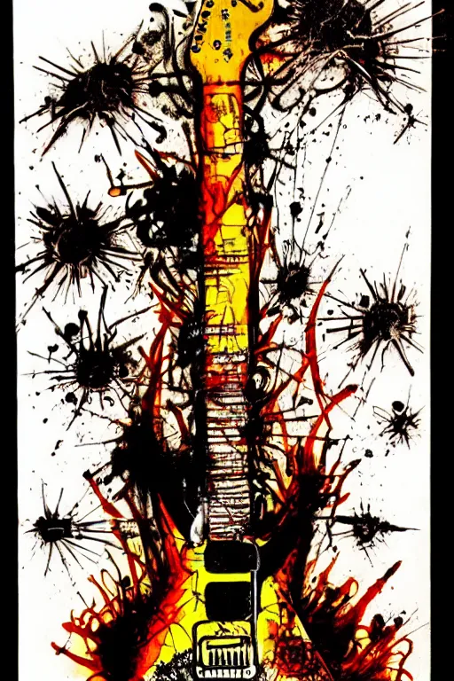 Image similar to electric guitar from hell by ralph steadman