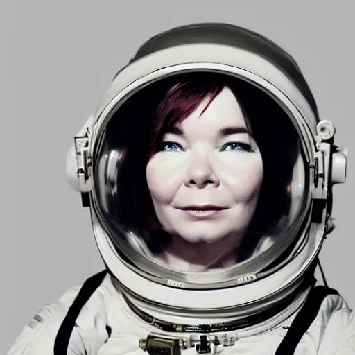 Image similar to bjork wearing astronaut helmet photorealistic, award winning photo