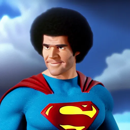 Image similar to a still of bob ross as superman, cinematic lighting. 4 k.