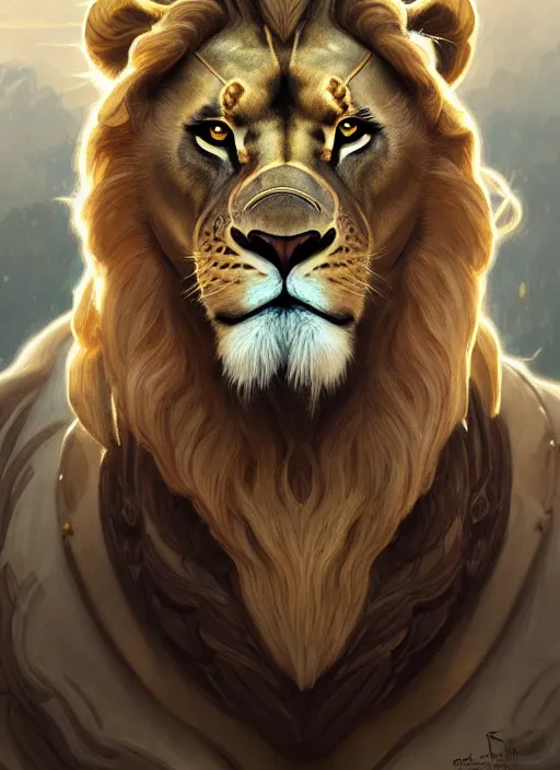 Prompt: portrait of the nemean lion, d & d, classical, fantasy, intricate, elegant, highly detailed, digital painting, artstation, concept art, smooth, sharp focus, illustration, art by artgerm and greg rutkowski and alphonse mucha