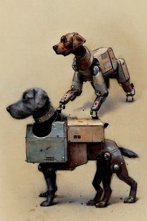 Image similar to (((((1950s boy and his robot box shaped k9 dog. muted colors.))))) by Jean-Baptiste Monge !!!!!!!!!!!!!!!!!!!!!!!!!!!