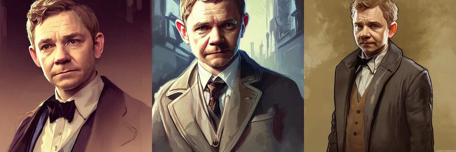 Prompt: portrait of Martin Freeman as a detective, highly detailed, digital painting, artstation, concept art, sharp focus, illustration, art by artgerm and greg rutkowski and alphonse mucha