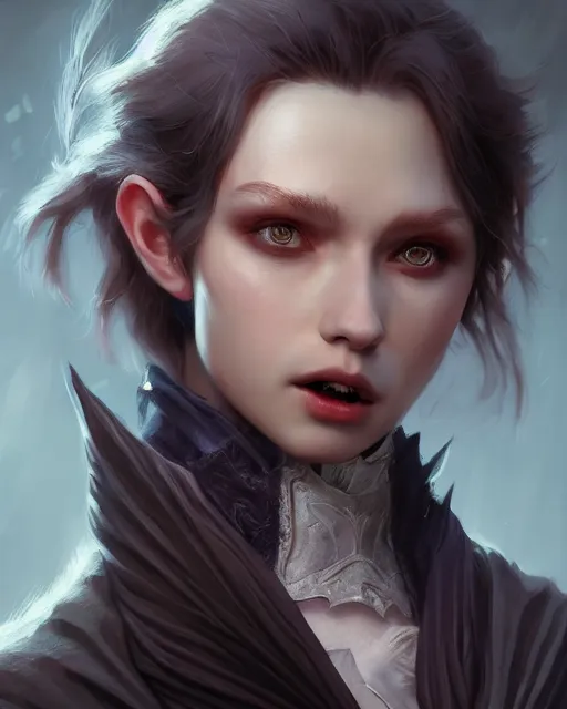 Image similar to young vampire, highly detailed, d & d, fantasy, highly detailed, digital painting, trending on artstation, concept art, sharp focus, illustration, global illumination, shaded, art by artgerm and greg rutkowski and fuji choko and viktoria gavrilenko and hoang lap