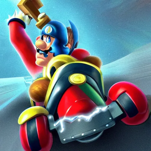 Image similar to Thor as a Mario Kart character,