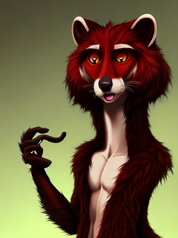 Image similar to furry - male - red - black - weasel - detective - fursona uhd ue 5 visual novel expressions, photorealistic, trending on weasyl