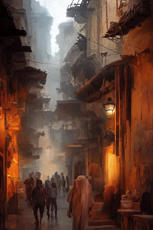 Image similar to the streets of old Cairo at the time of the pharaohs, intricate, elegant, volumetric lighting, digital painting, highly detailed, artstation, sharp focus, illustration, concept art, ruan jia, steve mccurry