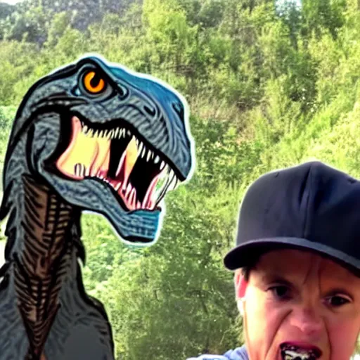 Image similar to still from a velociraptor's vlog