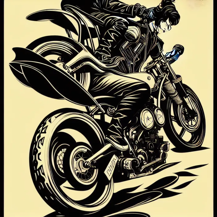 Image similar to Dangerous Biker illustration, vector art style, medium shot, intricate, elegant, highly detailed, digital art, ffffound, art by JC Leyendecker and sachin teng