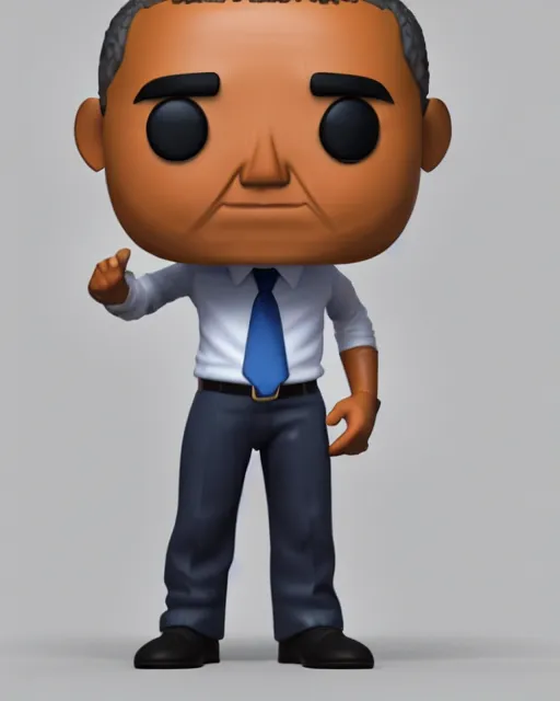 Image similar to full body 3d render of barack obama as a funko pop, studio lighting, white background, blender, trending on artstation, 8k, highly detailed