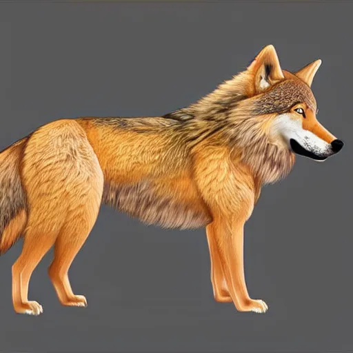 Prompt: professional stylized full - body digital art of a side profile of a tibetan wolf, tan and brown fur, fluffy, falling leaves, hd, 8 k, highly detailed, high quality, cute