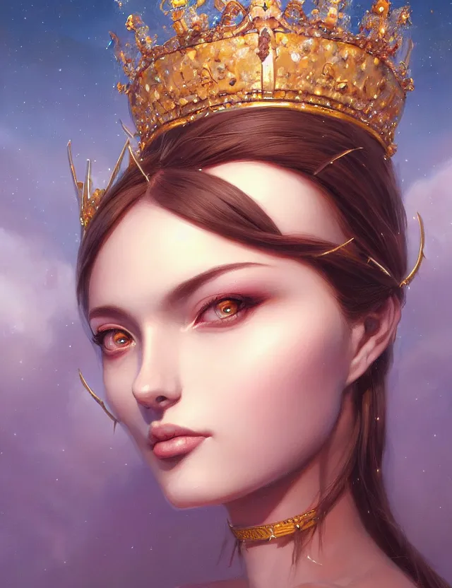 Image similar to blurred background. close-up portrait of a goddess in crown, by Artgerm and Afarin Sajedi and greg rutkowski