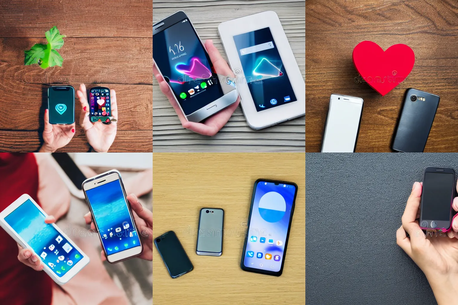 Prompt: Two phones heart hi-res stock photography. 2 phones