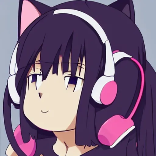 Image similar to Cat with headphones, anime style cute