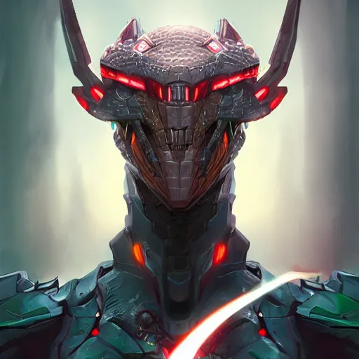 Image similar to Cyborg dragon portrait, artstation