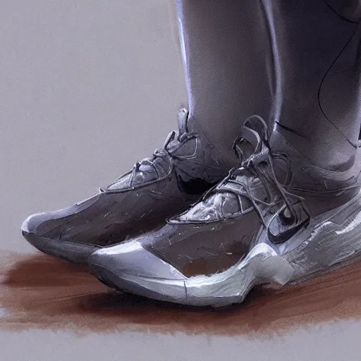 Prompt: a concept art of water resistant nike shoes, by Craig mullins, Steve Purcell, Ralph McQuarrie. Trending on artstation. Centered image, no background