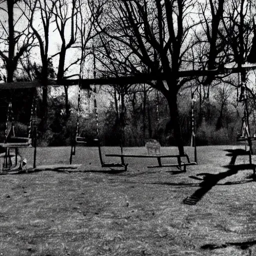 Prompt: grunge disposable camera photo of a swing set | horror | nightmare