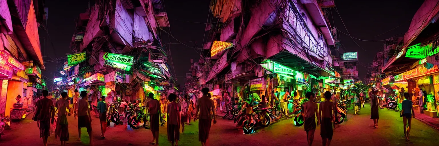 Prompt: Cyberpunk Residents, futuristic Phnom-Penh Cambodia, neon dark lighting