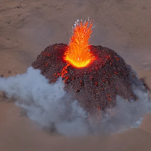 Image similar to erupting volcano on small spitting delicious donuts