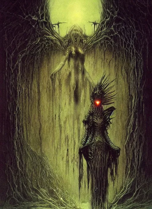 Prompt: majestic dark necromancer queen by Beksinski and Luis Royo