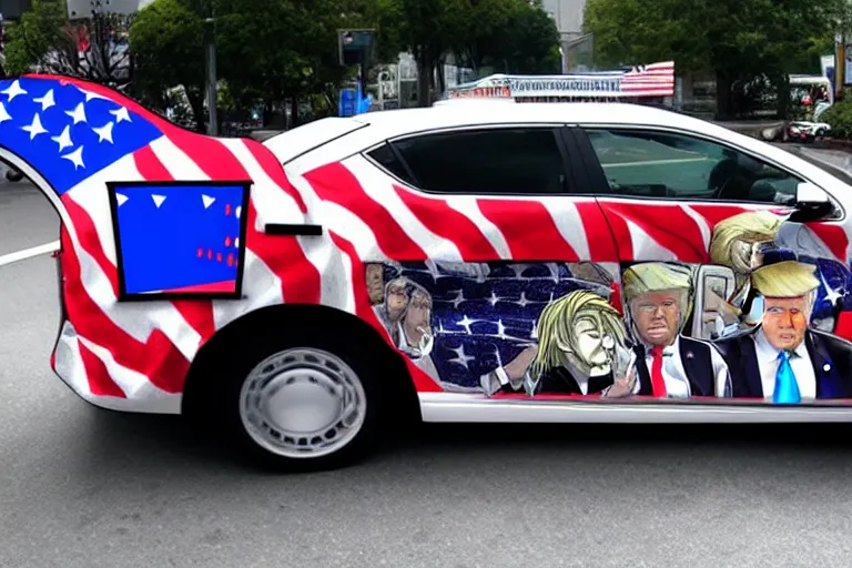 Image similar to trump-anime-car-wrap-from-the-side