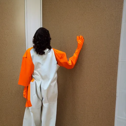 Image similar to bee wearing orange inmate suite