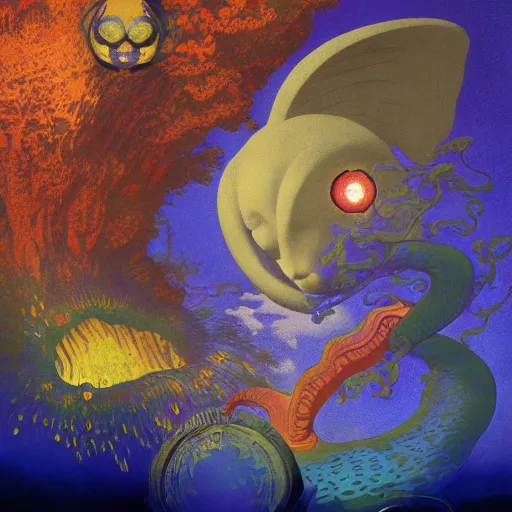 Prompt: unique otherworldly colorful Paris disk ocelot rock album cover angel seed , by Odilon Redon and Katsushika Hokusai and Brian Froud , unreal engine , movie poster , detailed painting