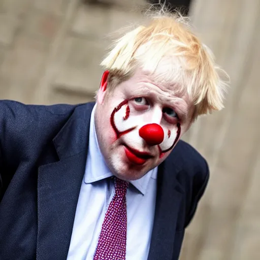 Prompt: boris johnson wearing clown makeup