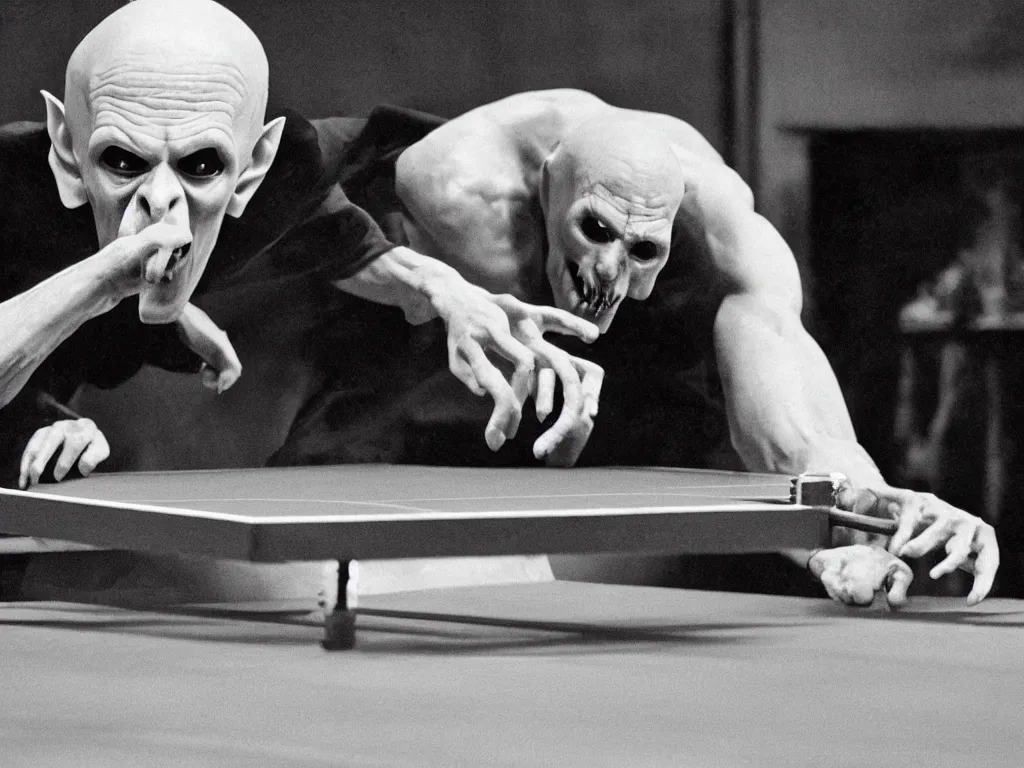 Image similar to nosferatu is playing table - tennis