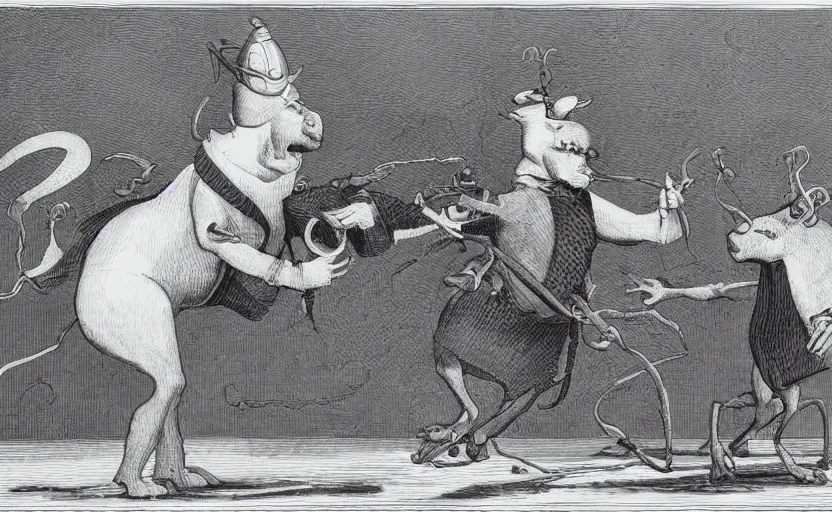 Image similar to anthropomorphic representation of Dall-e 2 fighting anthropomorphic representation of Stable Diffusion