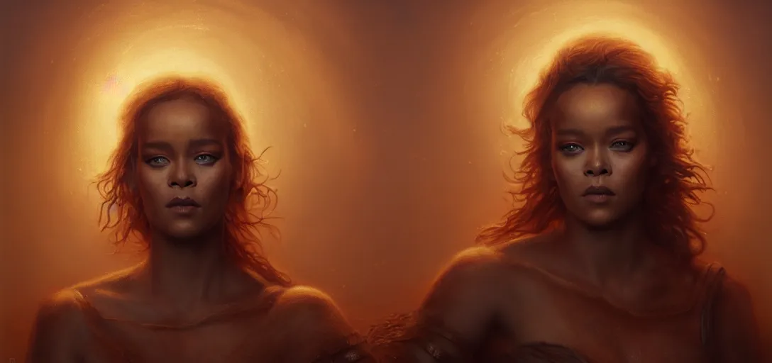 Image similar to majestic gracious regal goddess rhianna portrait, ancient greece, elysium, atmospheric lighting, painted, intricate, volumetric lighting, beautiful, rich deep colours masterpiece, golden hour, sharp focus, ultra detailed, by leesha hannigan, ross tran, thierry doizon, kai carpenter, ignacio fernandez rios