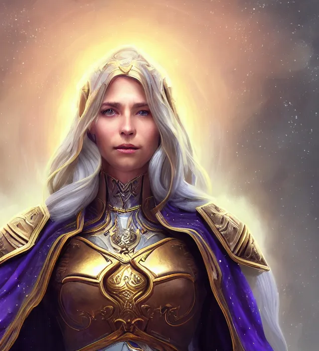 Image similar to Jaina Proudmore portrait, intricate arcane armor, glowing magical runes and esoteric symbols, subject in the middle of the frame, rule of thirds, golden ratio, elegant, digital painting, octane 4k render, zbrush, hyperrealistic, artstation, concept art, smooth, sharp focus, illustration from Warcraft by Ruan Jia and Mandy Jurgens and Artgerm and William-Adolphe Bouguerea