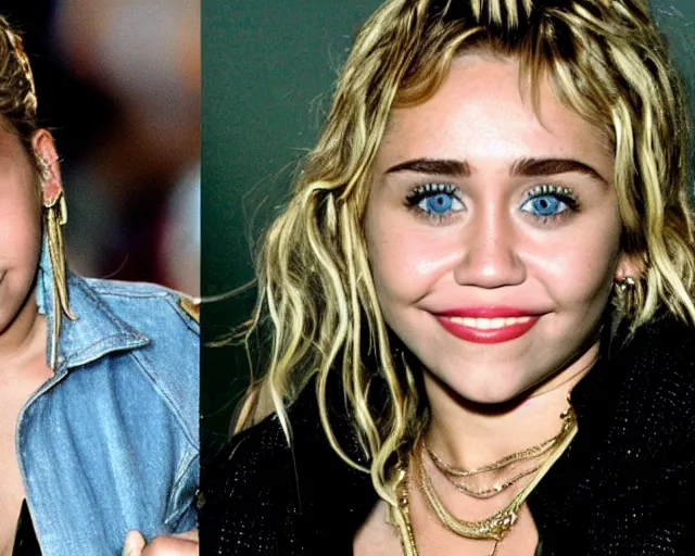 Prompt: miley cyrus as mary kate and ashley olsen in two of a kind, 2001, cdx