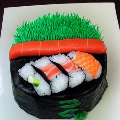 Image similar to sushi birthday cake made out of rice, diy