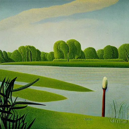 Image similar to a beautiful painting of Columbus Ohio Scioto river by henri Rousseau