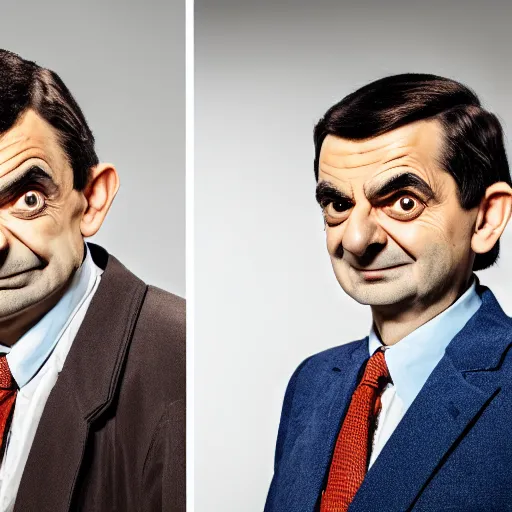 Image similar to A portrait mr bean teams up with a teenage mr bean, perfect faces, 50 mm, award winning photography