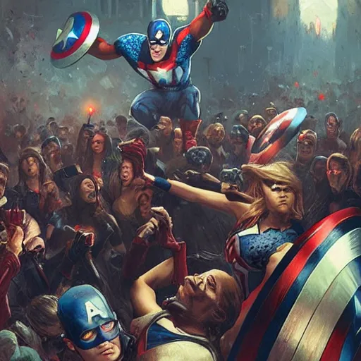 Image similar to Captain America themed rave party, Greg Rutkowski