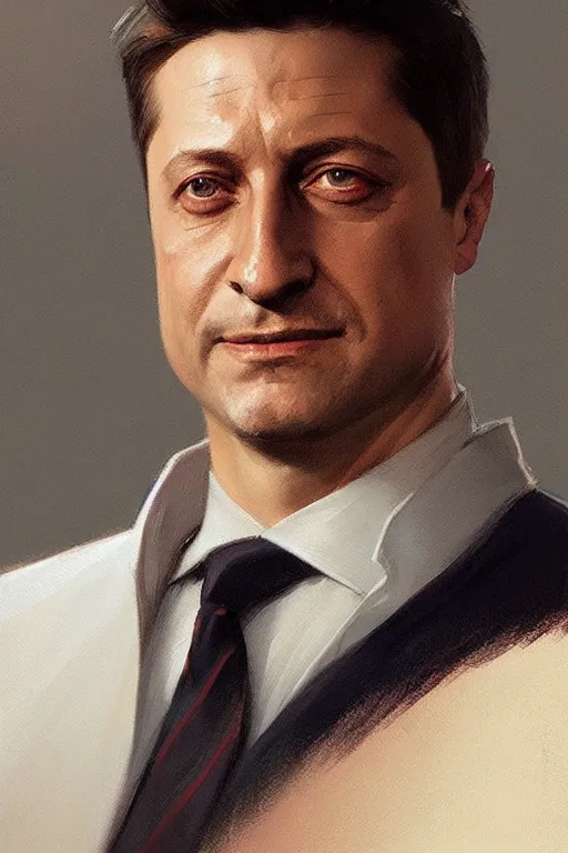 Image similar to zelensky as president, portrait, highly detailed, digital painting, artstation, concept art, smooth, sharp focus, illustration, cinematic lighting, art by artgerm and greg rutkowski and alphonse mucha