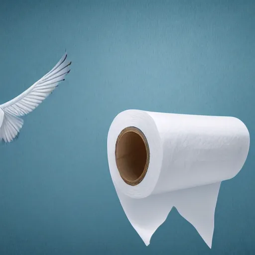 Image similar to toilet paper with long wingspan majestic flying over beautiful medieval background